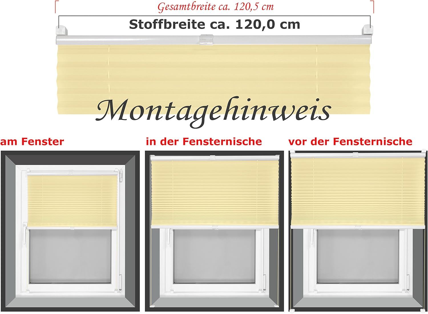 Thumbnail 2 de Plissé npluseins prémonté avec Fixation par Serrage sur Cadre de Fenêtre – 120 x 130 cm, Beige