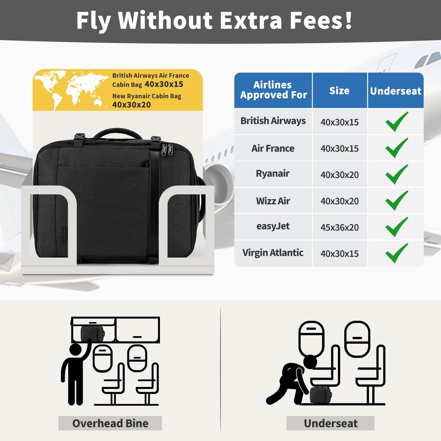 Detalle 1 de VSNOON Cabin Bag 24L Expandable 40x30x20