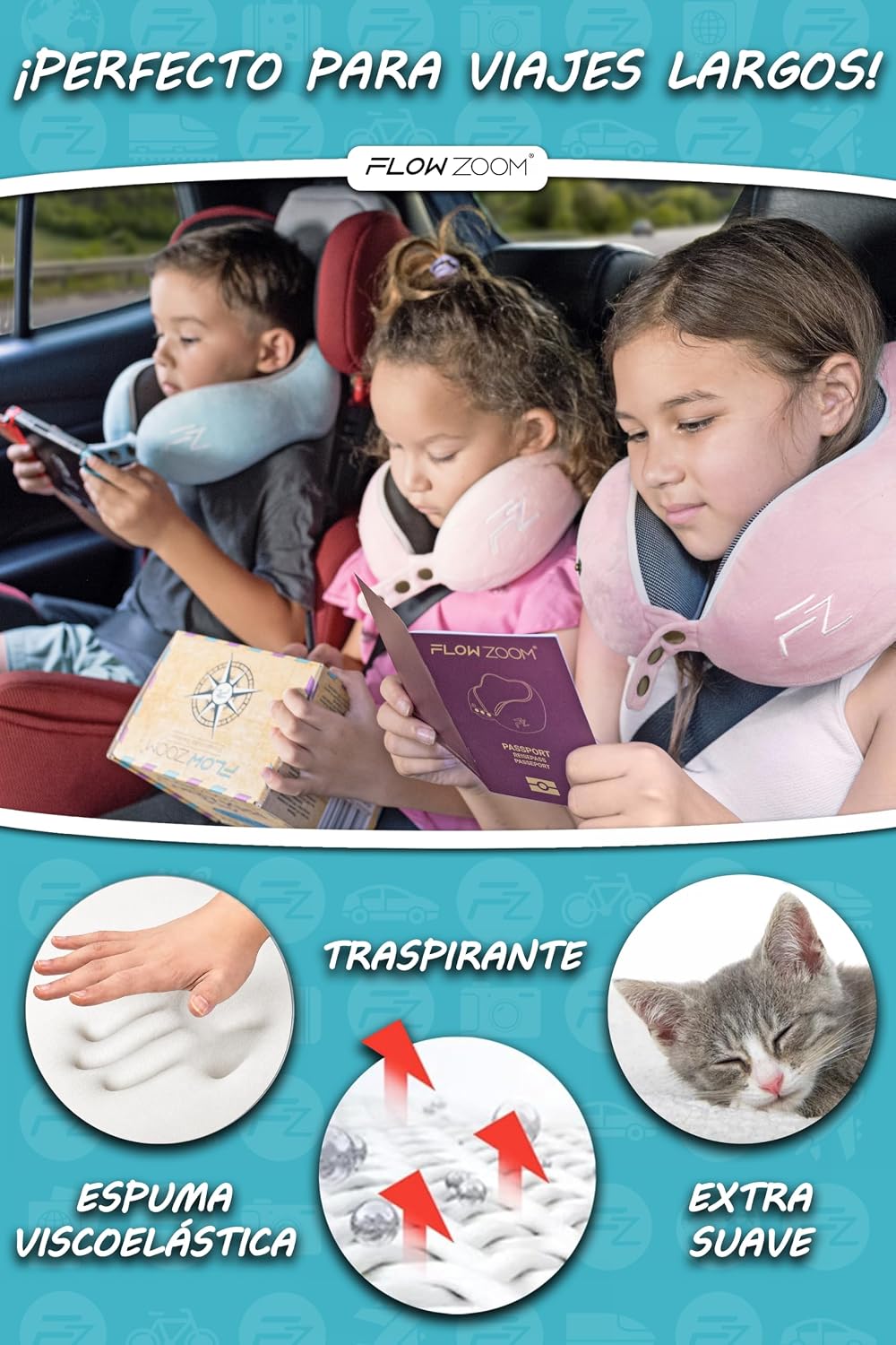 Thumbnail 4 de FLOWZOOM Comfy Kids Almohada de Viaje ✈️ para Niños Mayores de 6 Años