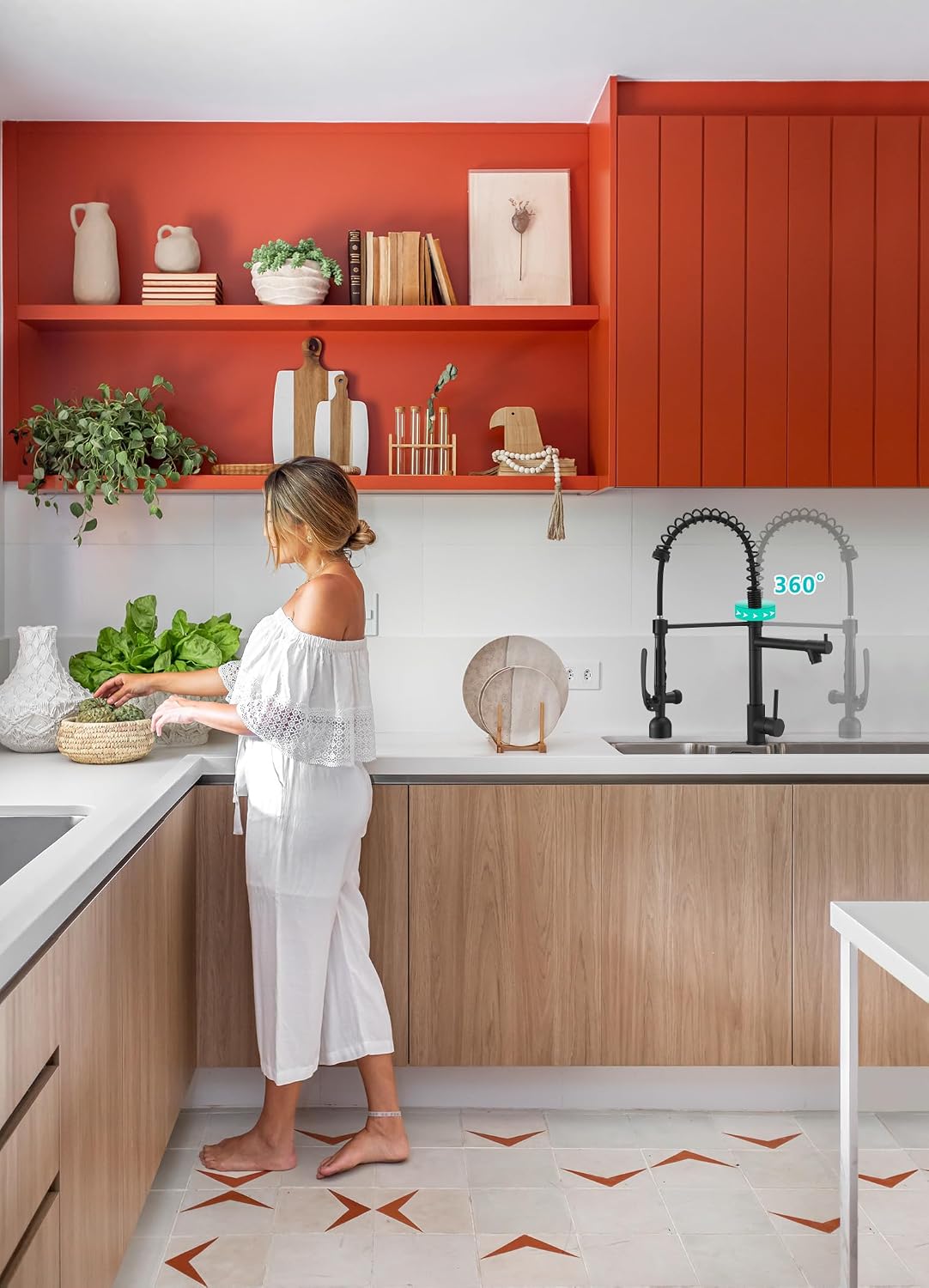 Detalle de Fapully DFA-5006B Kitchen Faucet, Matte Black Stainless Steel with LED Sprayer