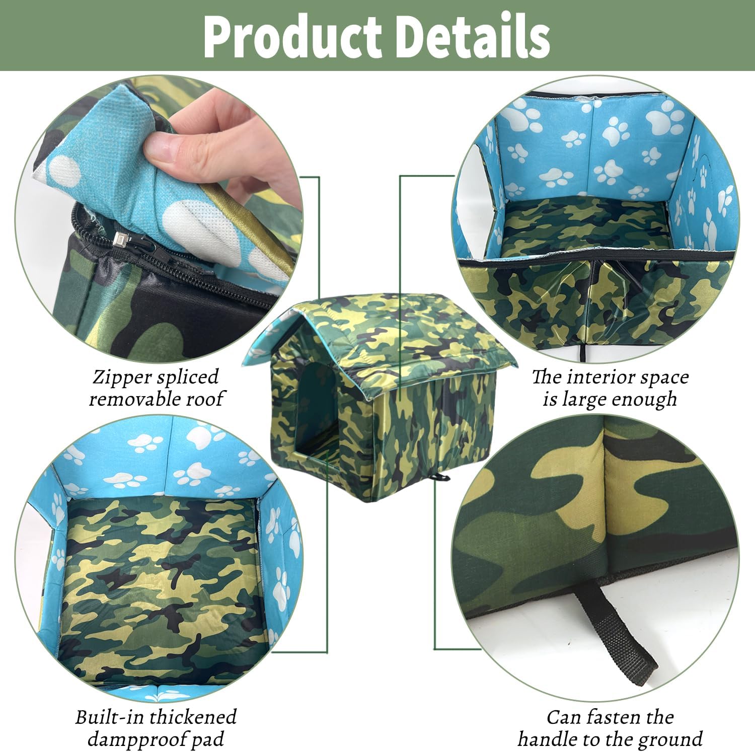 Thumbnail 3 de Outdoor waterproof & rainproof foldable pet shelter (cat house) 45x43x40cm – camouflaged finish