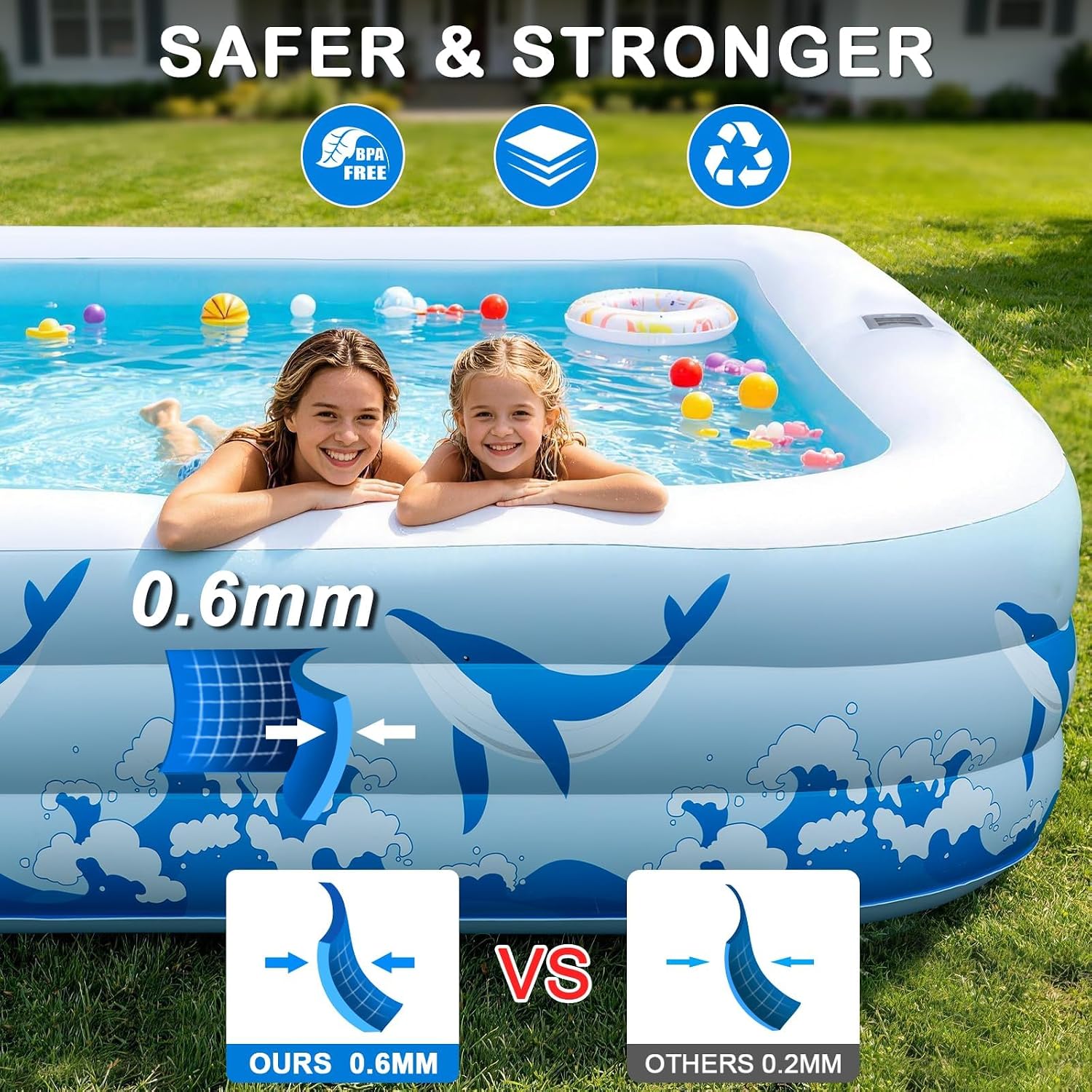 Detalle de Large Inflatable Pool with Solar-Powered Lights (12FT x 6.5FT) — Family-Size Backyard Oasis