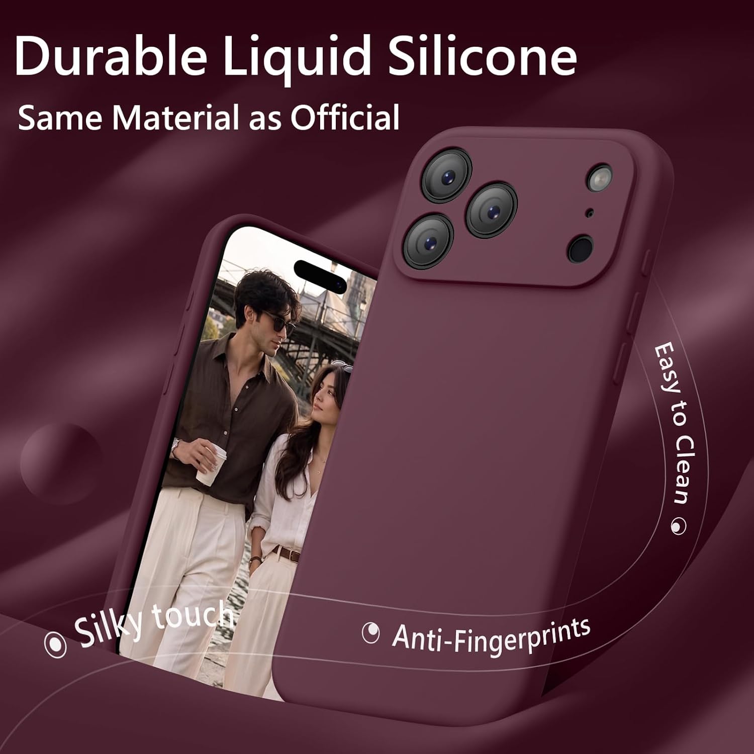 Detalle de FireNova iPhone 18 Pro Max Case, Plum Silicone, MagSafe and Camera Cover