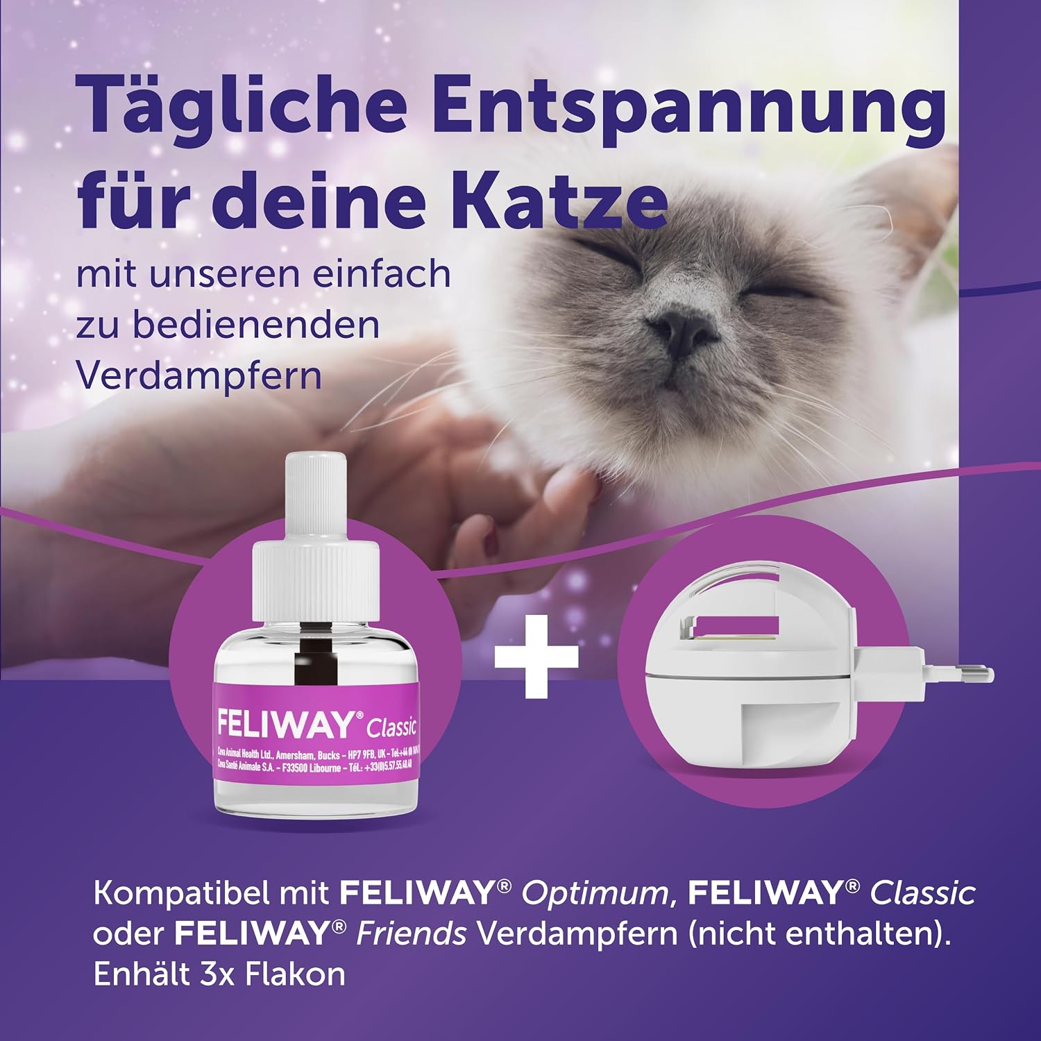 Detalle de FELIWAY Classic Vorteilspack 3x48 ml – Pheromon-Diffuser für Katzen, von Tierärzten empfohlen