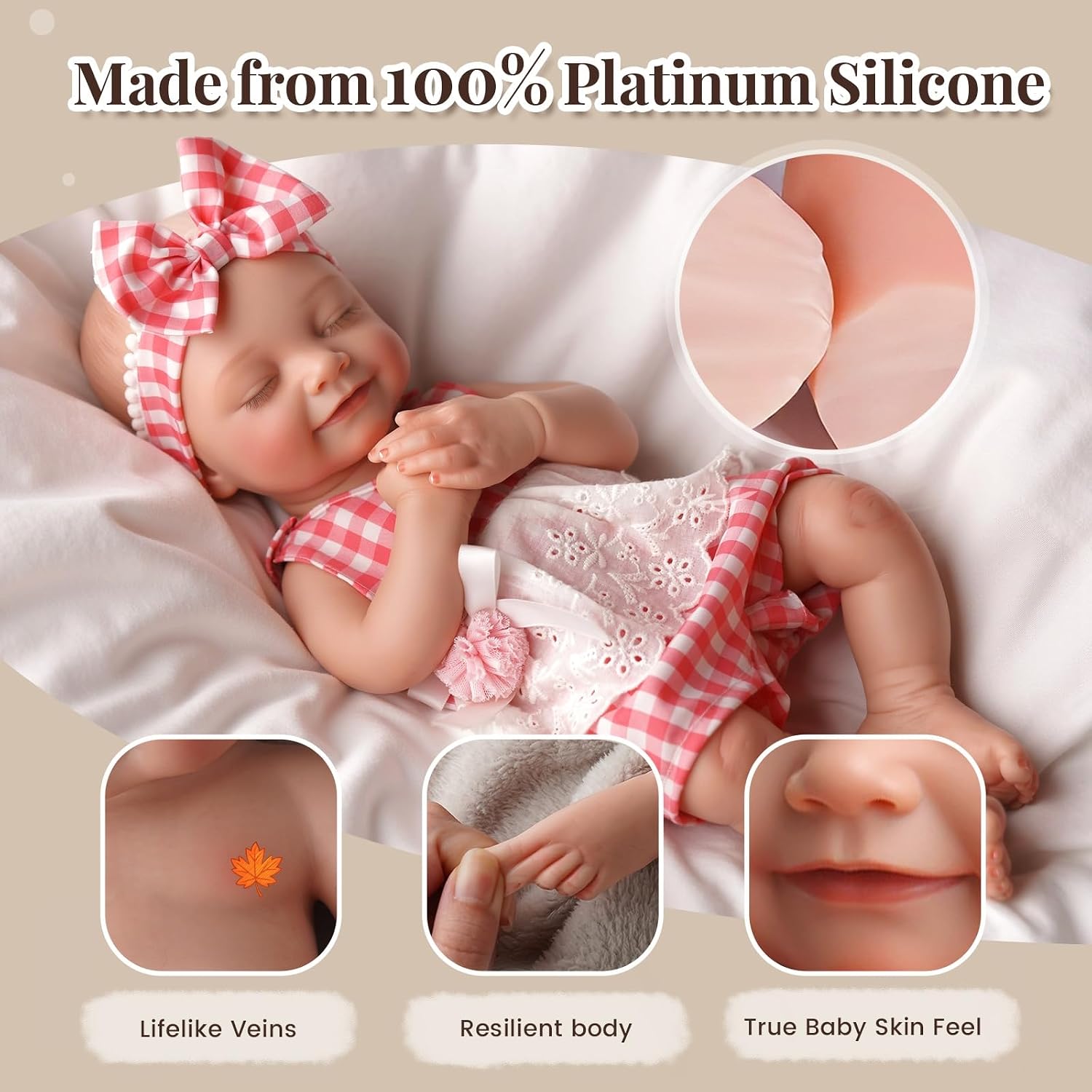 Thumbnail 3 de BABESIDE 16" Sleeping Silicone Reborn Baby Doll with Feeding Kit (Full Platinum Silicone)