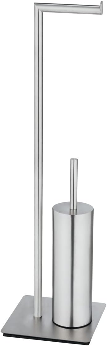 Detalle de WENKO Kit d'accessoires pour WC sur Pied Recco – Porte-brosse et distributeur papier en INOX satiné