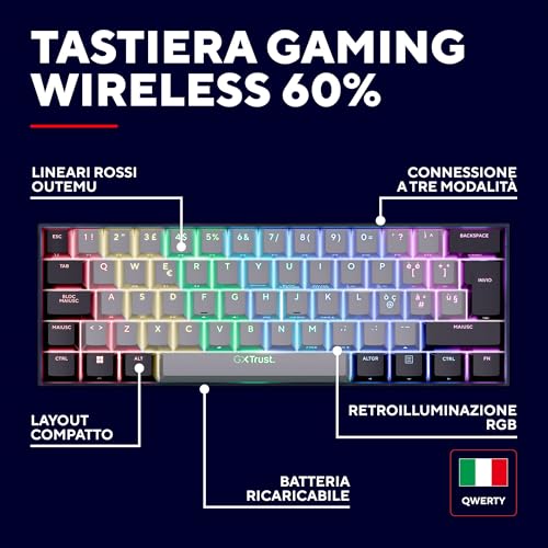Detalle de GXTrust Revyn Tastiera Gaming Wireless Meccanica 60% – layout ITALIANO QWERTY