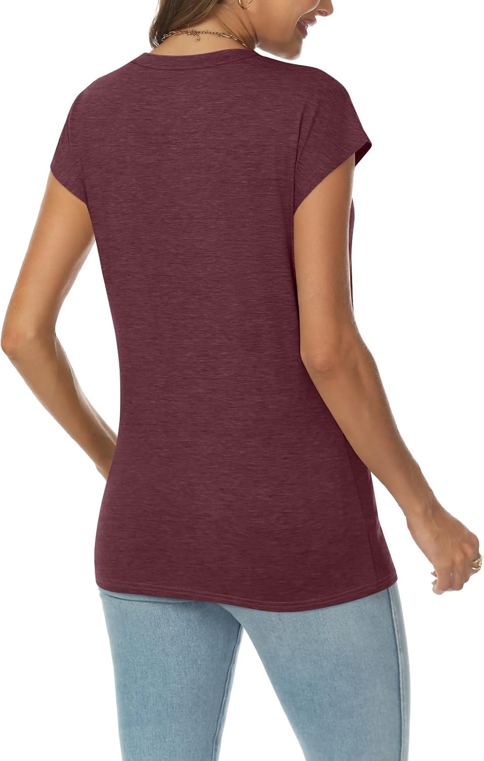 Detalle de Cuptacc Damen-T-Shirt mit V-Ausschnitt für den Sommer – Basic kurzarm für Business- und Freizeit-Outfits