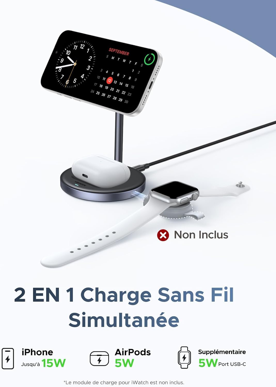 Thumbnail 2 de UGREEN Zapix 2 en 1 Chargeur induction 15W