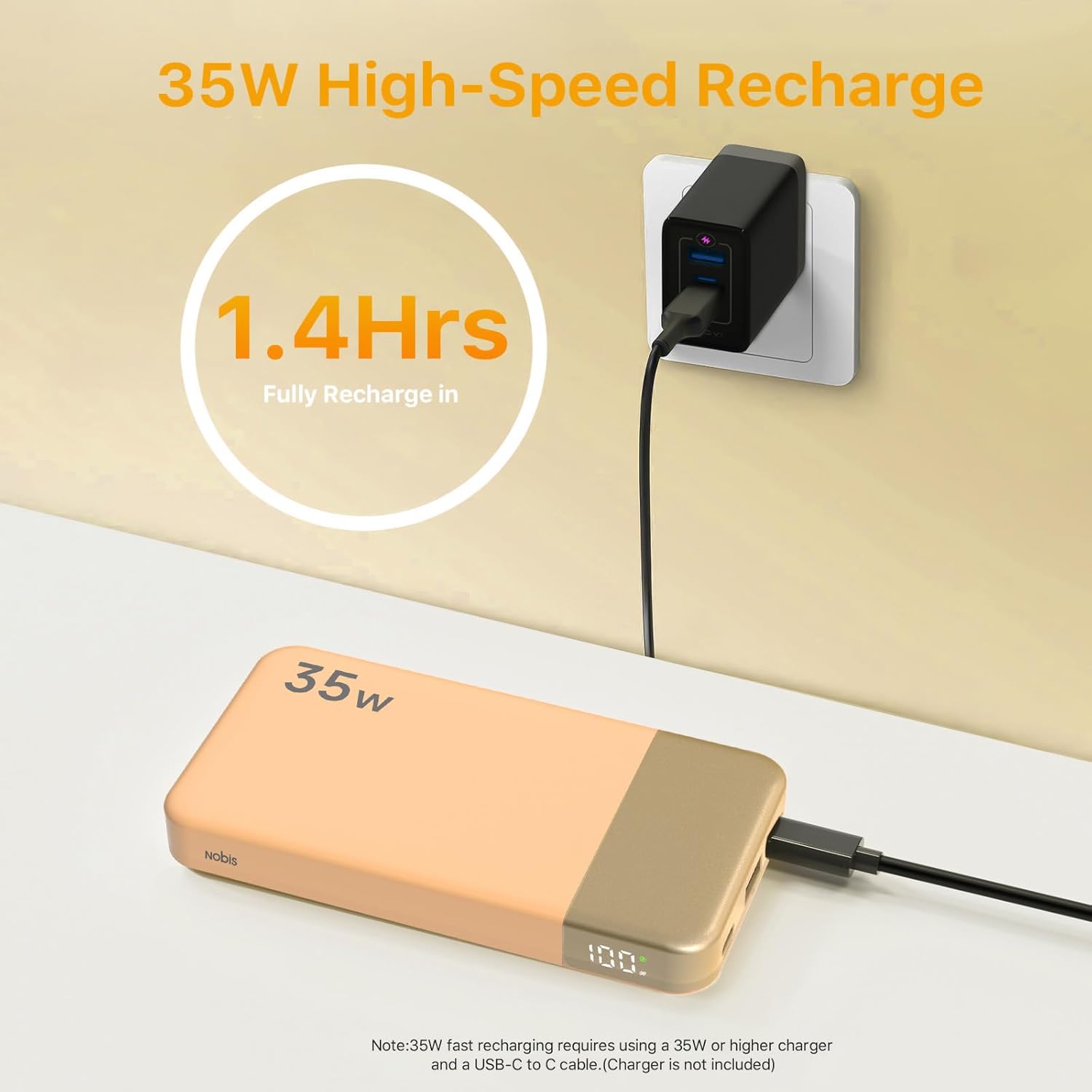 Thumbnail 2 de NOBIS 10,000mAh portable power bank with 35W fast charging (Orange, PD 3.0 & QC 4.0)
