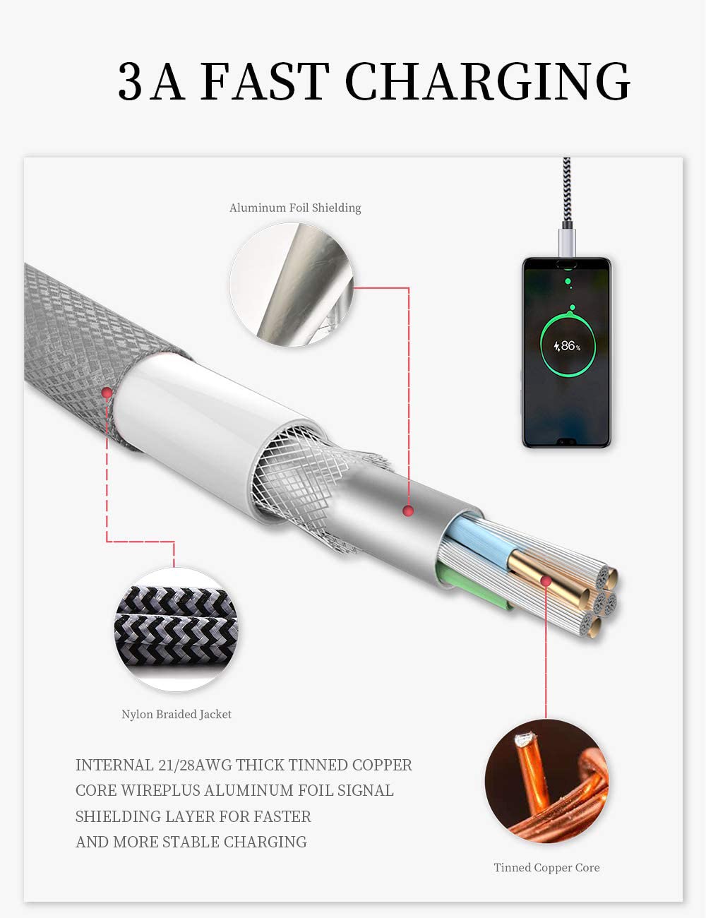 Thumbnail 5 de Teeind Tpc001 USB C Cable 6ft