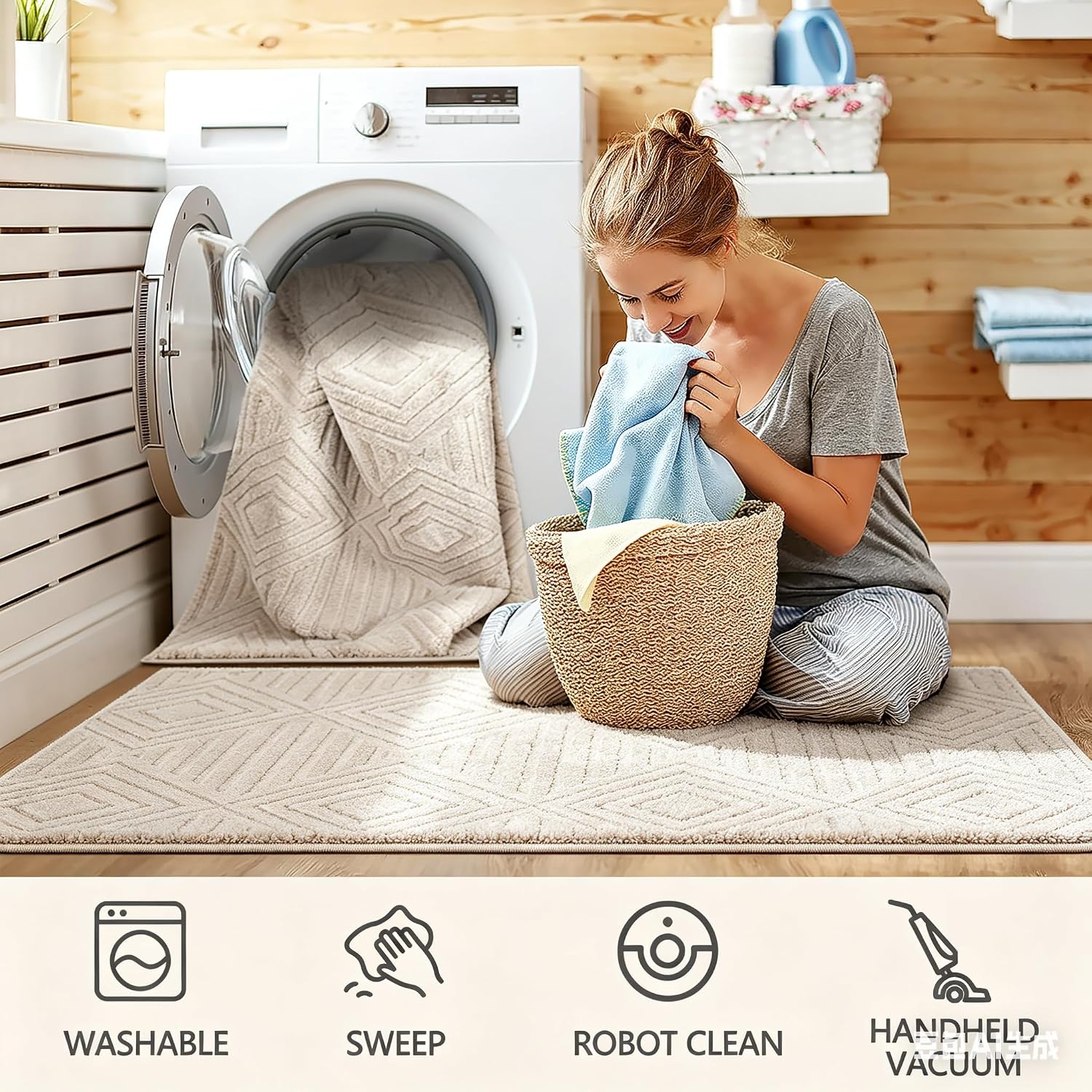 Thumbnail 5 de Capslpad 80 x 300 cm Carpet Runner, Beige, Washable and Non-Slip