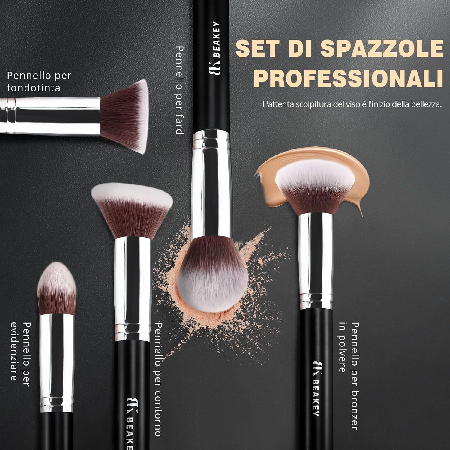 Detalle 2 de BEAKEY Set pennelli trucco professionale 12 pezzi 🎨