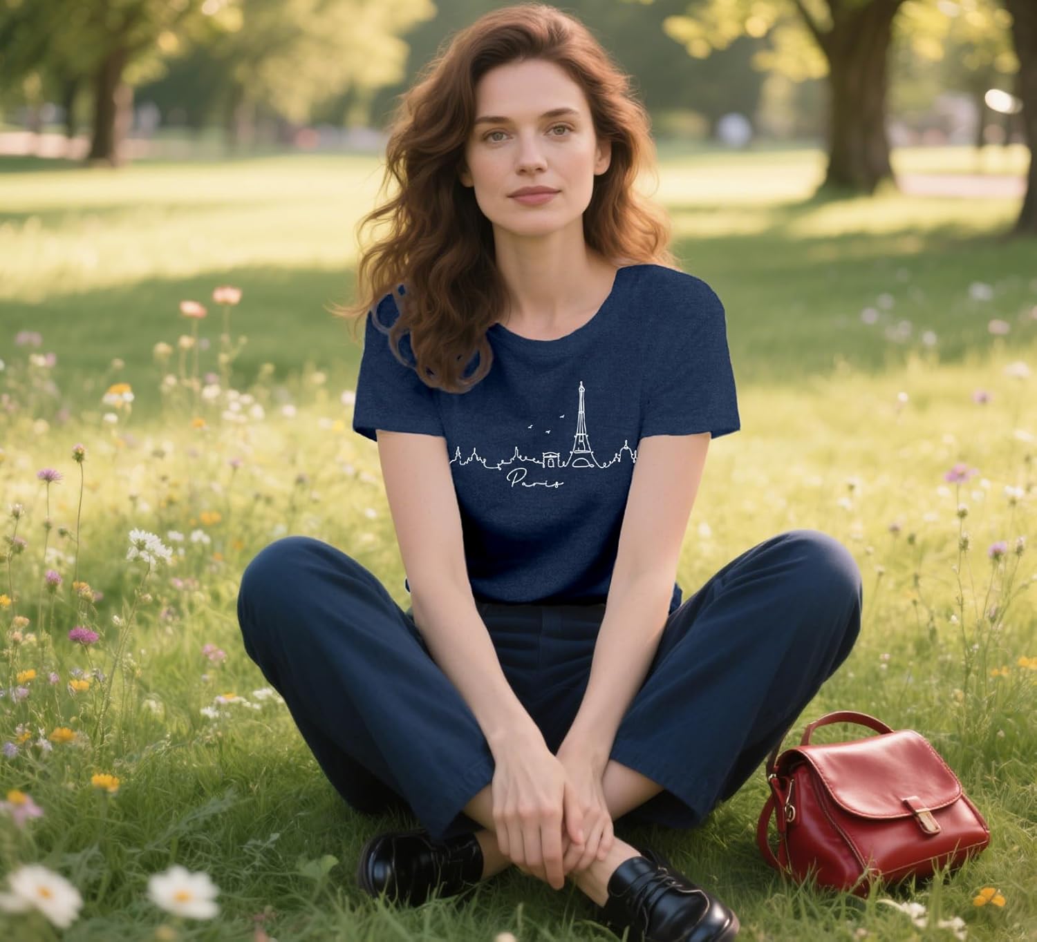Detalle 2 de Qskall women’s Paris travel T-shirt with Eiffel Tower print (Bonjour tee)