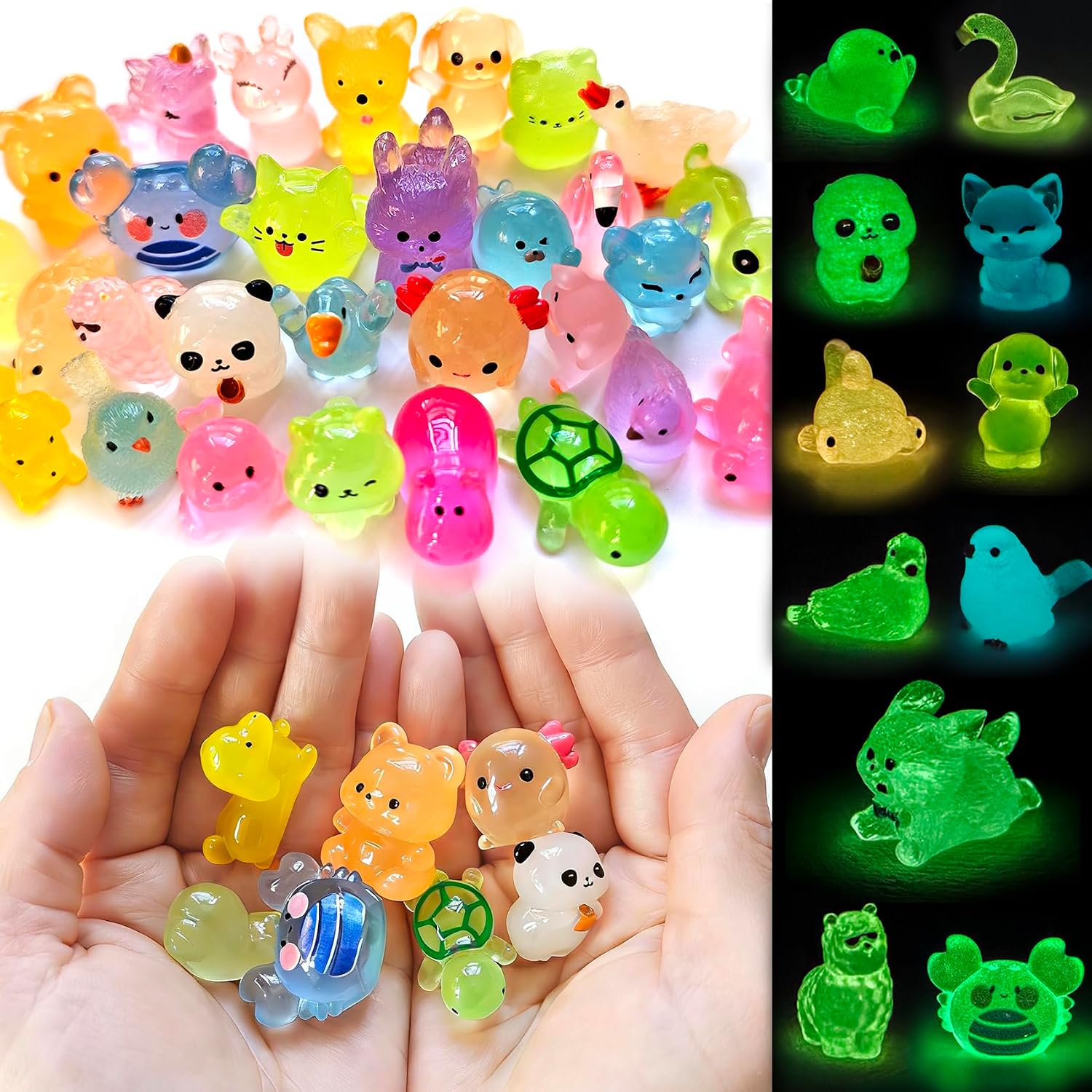 Detalle de POTWPOT 30PCS Resin Animals — Glow-in-the-Dark Miniatures for Fairy Gardens and Dioramas