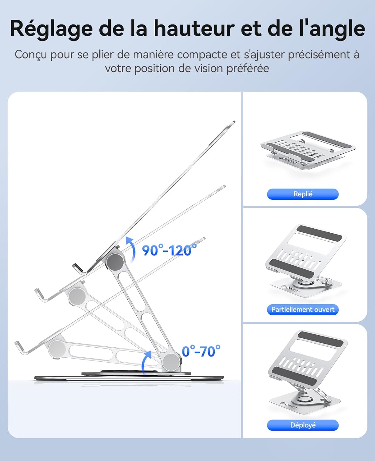 Thumbnail 2 de ORICO Support Ordinateur Portable Ergonomique Rotatif 360° (ST12) – Argent, 10–17,3 po