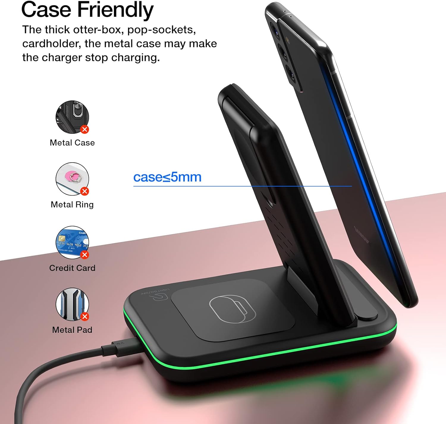 Detalle de HOLYJOY Foldable 3-in-1 Wireless Charger for Galaxy