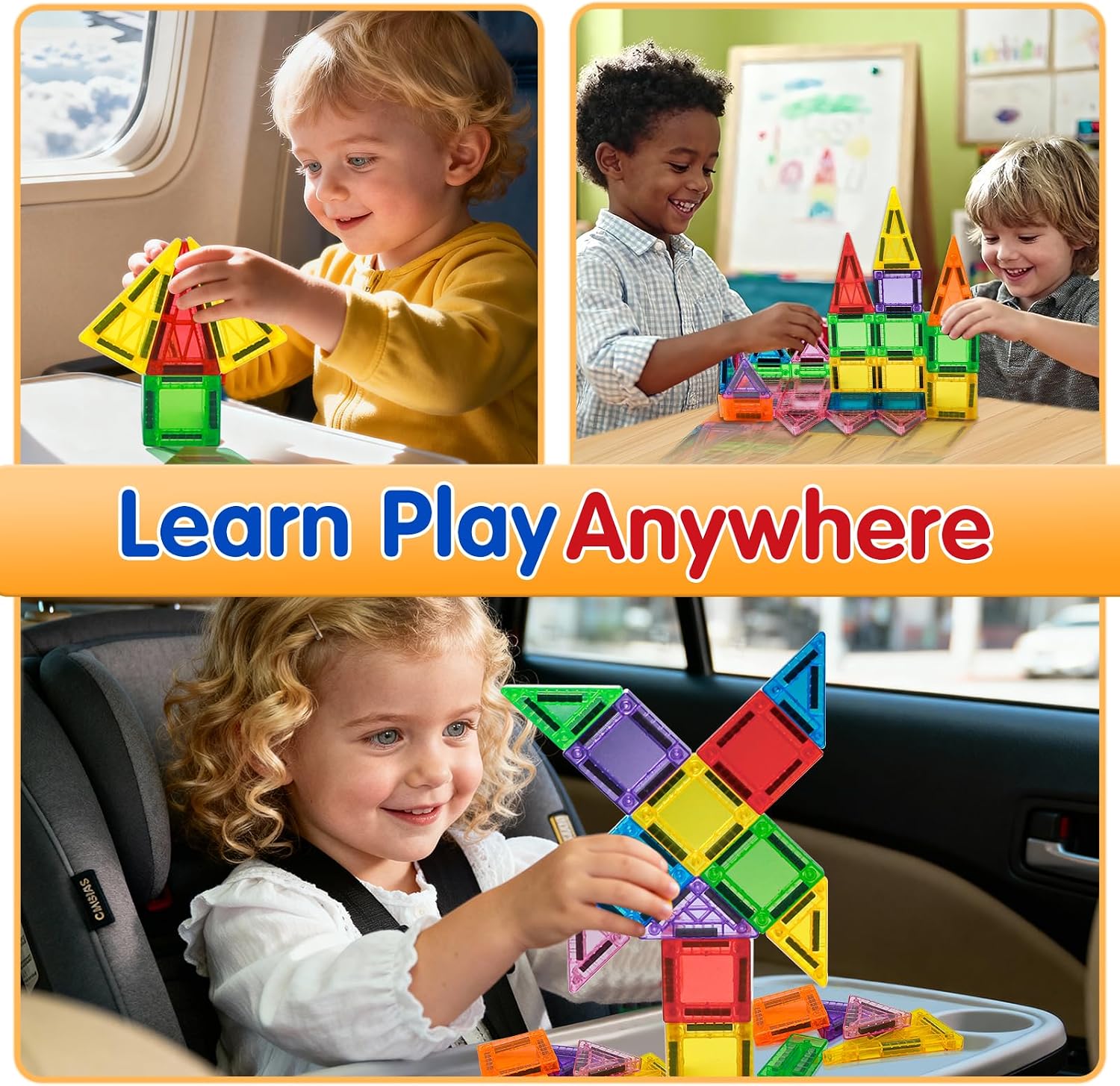 Detalle de Mini Magnetic Tiles Travel Set 42PCS: Compact, Educational Magnetic Building Blocks for 3+ Kids