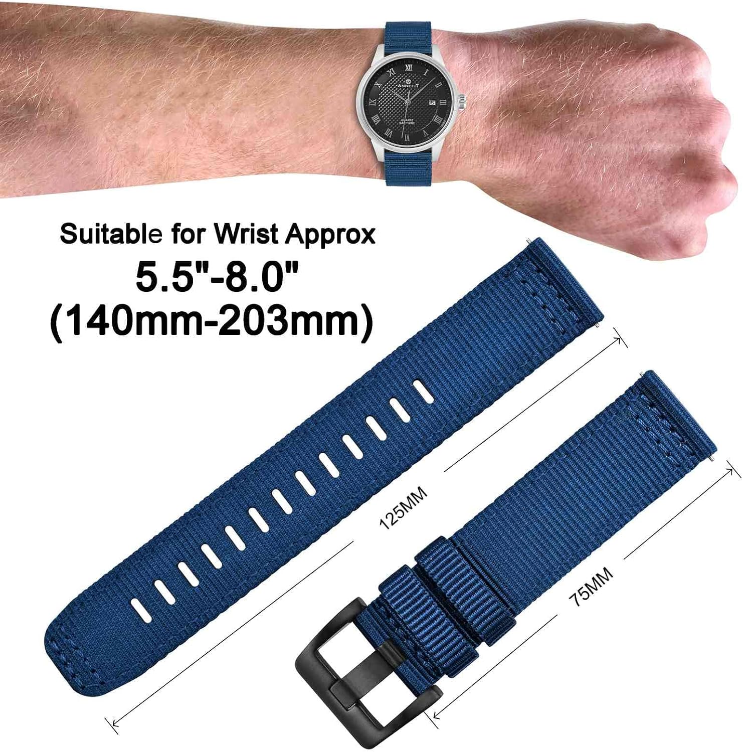 Detalle 2 de ANNEFIT Nylon Uhrenarmband 22 mm, Schnellverschluss