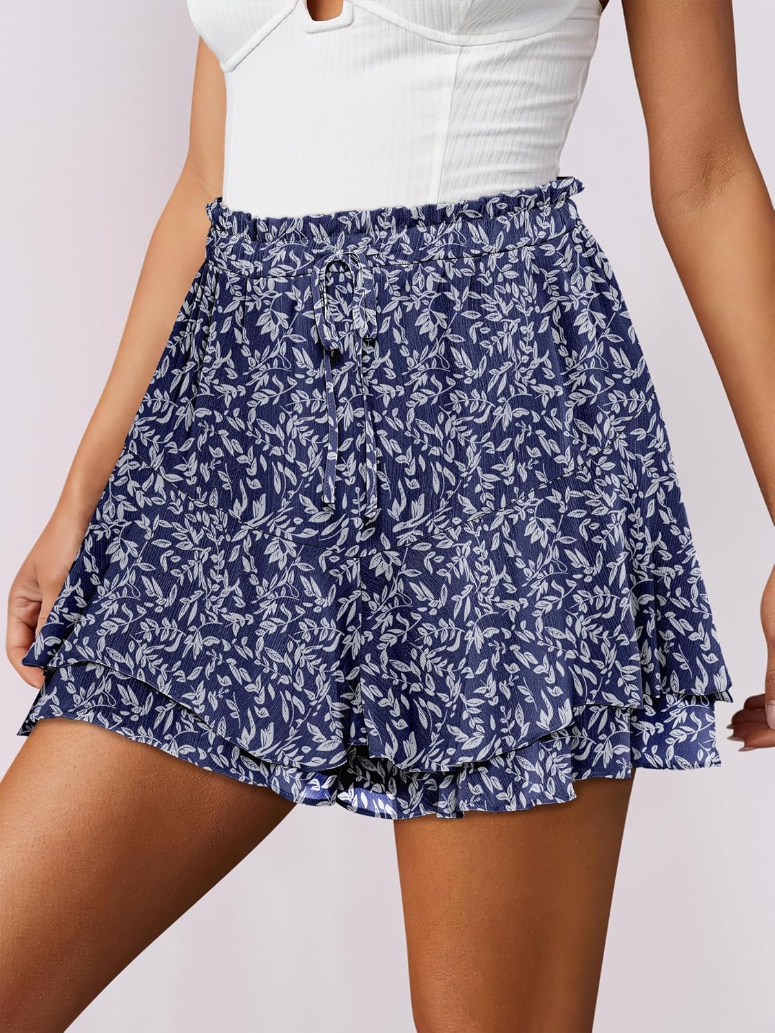 Thumbnail 4 de Caracilia Women’s Boho Skorts (Floral Ruffle Chiffon) — Elastic Waist, Double-Layer Mini Skirt Shorts