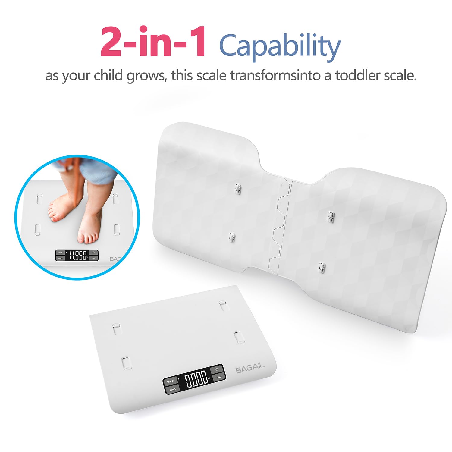 Thumbnail 5 de BAGAIL pèse-bébé numérique 2-en-1 jusqu’à 30 kg, surface de pesée stable et confortable