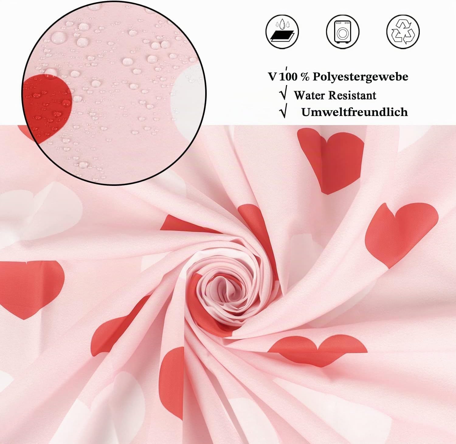 Detalle de GCIREC Duschvorhang 180x200 cm – Valentinstag Herzdesign, wasserdicht, maschinenwaschbar