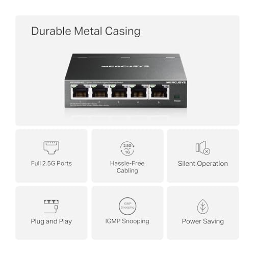 Detalle 1 de Mercusys MS105GS‑M2 Switch 5 puertos Multi‑Gigabit 2,5 Gbps 📡