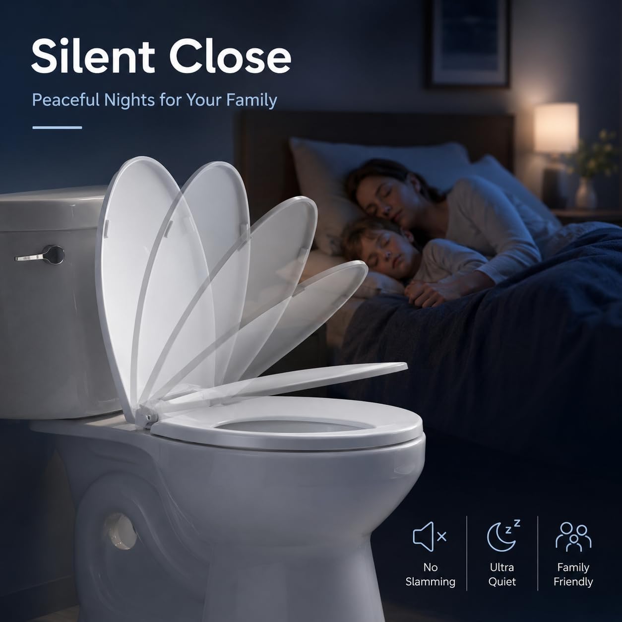 Thumbnail 1 de Elongated Toilet Seat with Slow Close — White Plastic, 18.5”