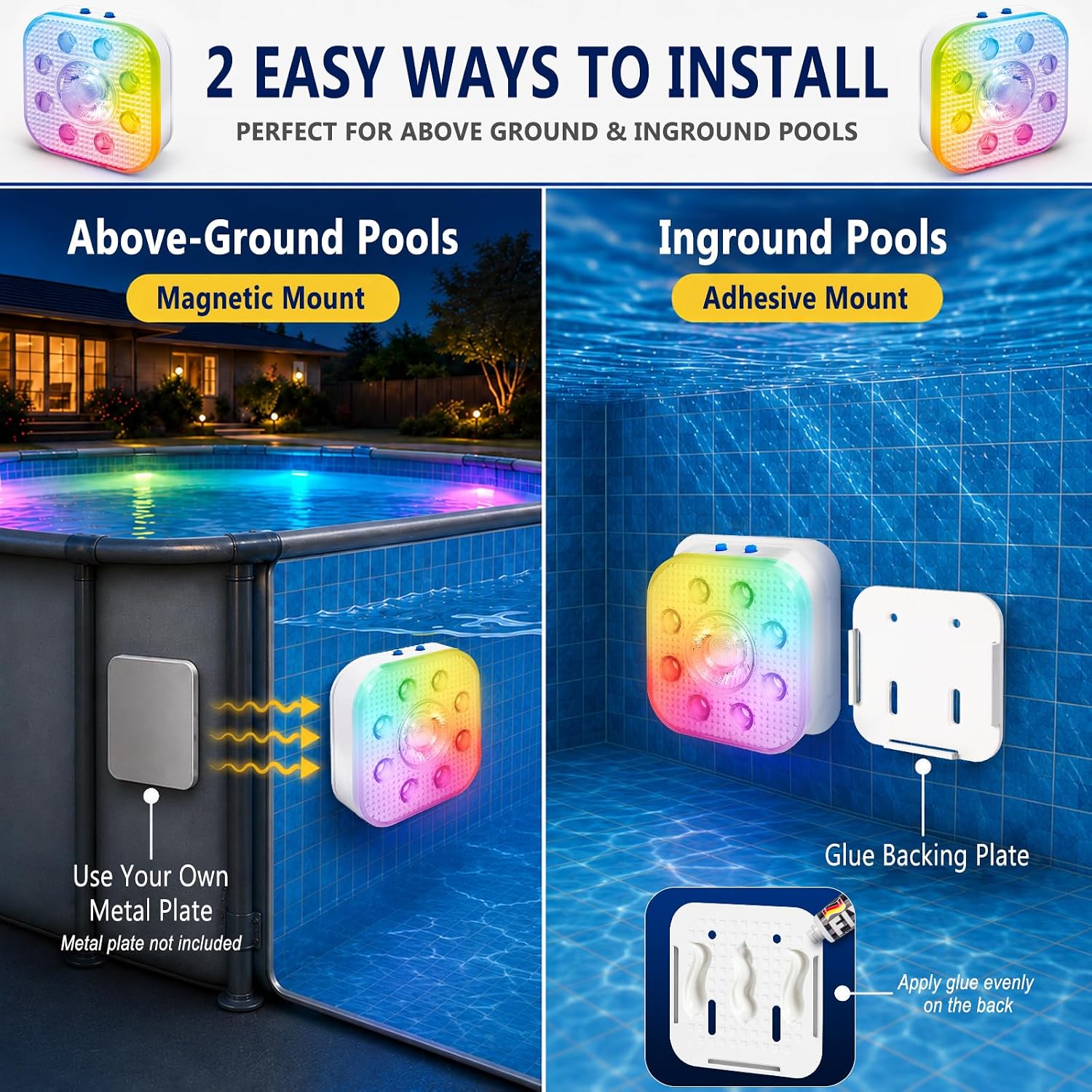 Thumbnail 1 de HL Poolbeleuchtung Unterwasser-Licht mit Fernbedienung (2 Stück) – RGB, magnetische oder selbstklebende Befestigung