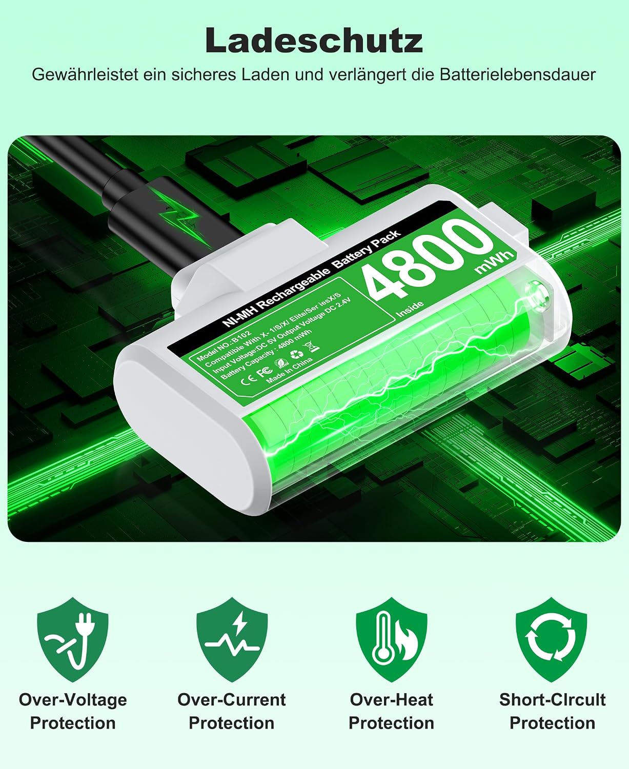 Thumbnail 4 de Akku für Xbox Controller, 2 x 4800mWh Wiederaufladbare Akku für Xbox Series X Controller mit 4 Batterie Abdeckung für X- Series X/S/X-One/One S/X/Elite
Akku für Xbox Controller, 2 x 4800mWh Wiederaufladb…