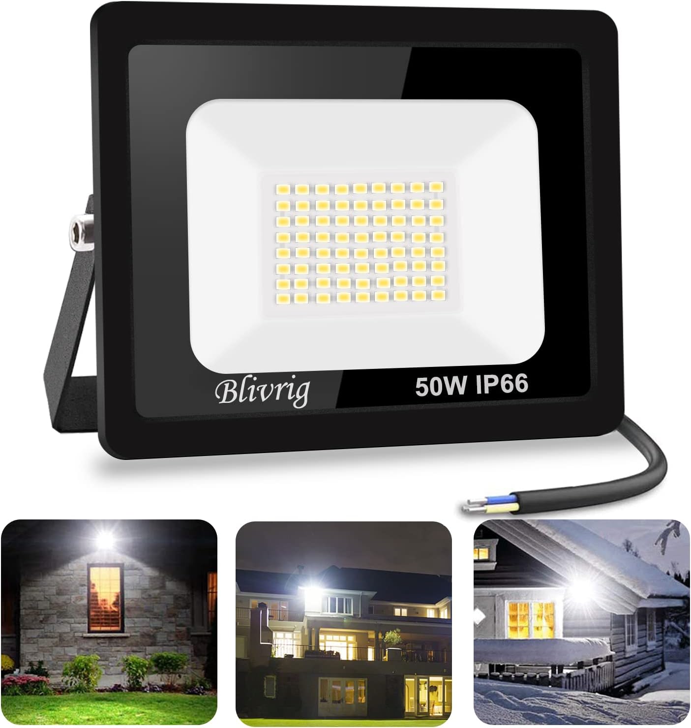 Detalle de Blivrig 50W Faretto LED Esterno Bianco Caldo 3000K – IP66, 120° 5000 lm