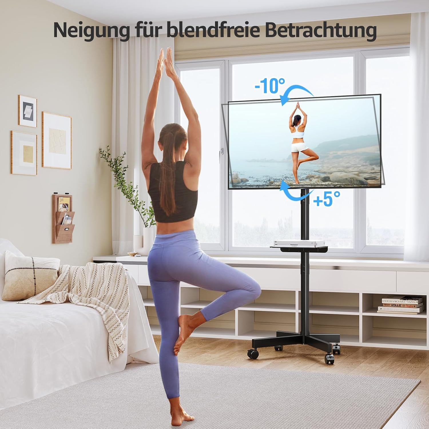 Detalle de MOUNTUP Rollbar TV-Ständer 23–60 Zoll mit Höhenverstellung und Neigungsfunktion (EU1117B)