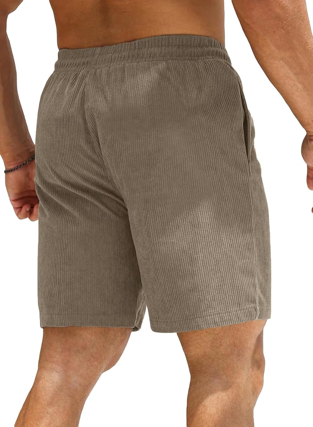 Detalle 2 de HMIYA Corduroy Shorts Herren – Sommerfreizeit mit elastischem Bund, zwei Fronttaschen und Baumwoll-Cord