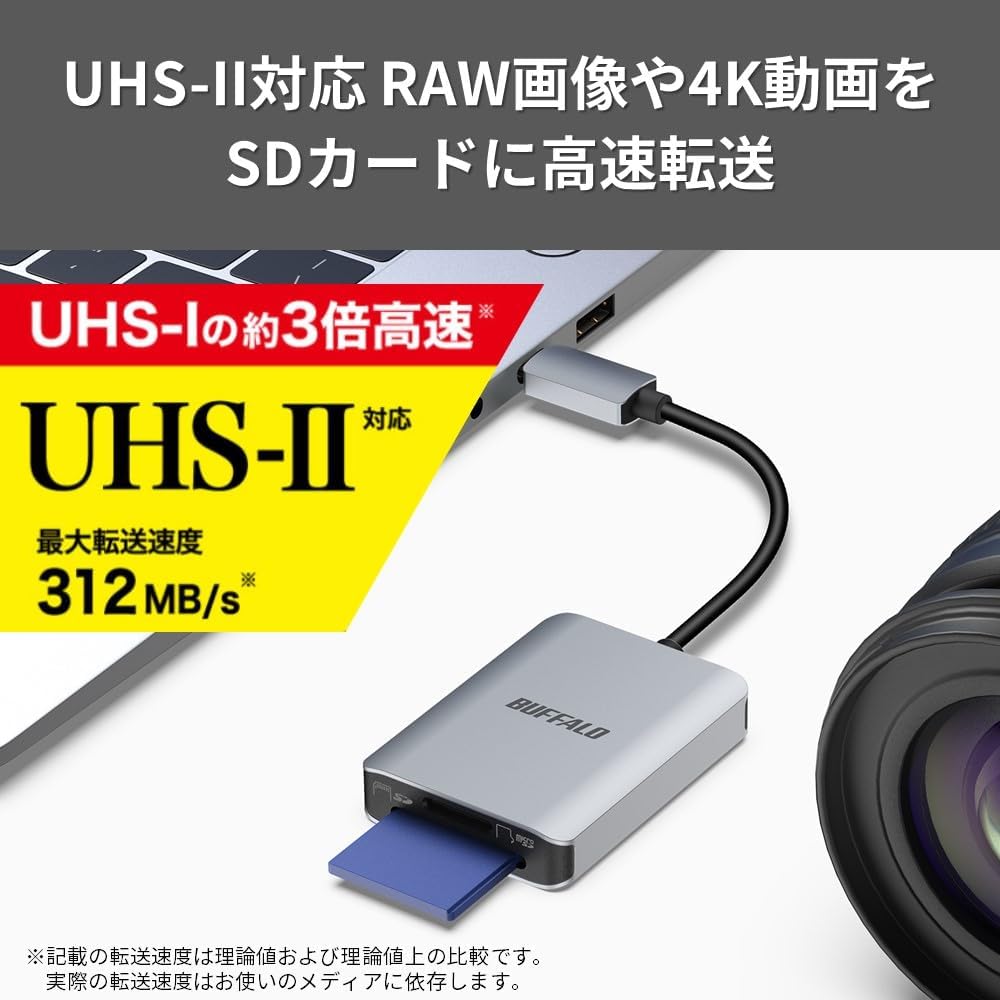 Detalle de バッファロー BSCR515U3CSV USB Type-C SDカードリーダー UHS-II対応・2スロット