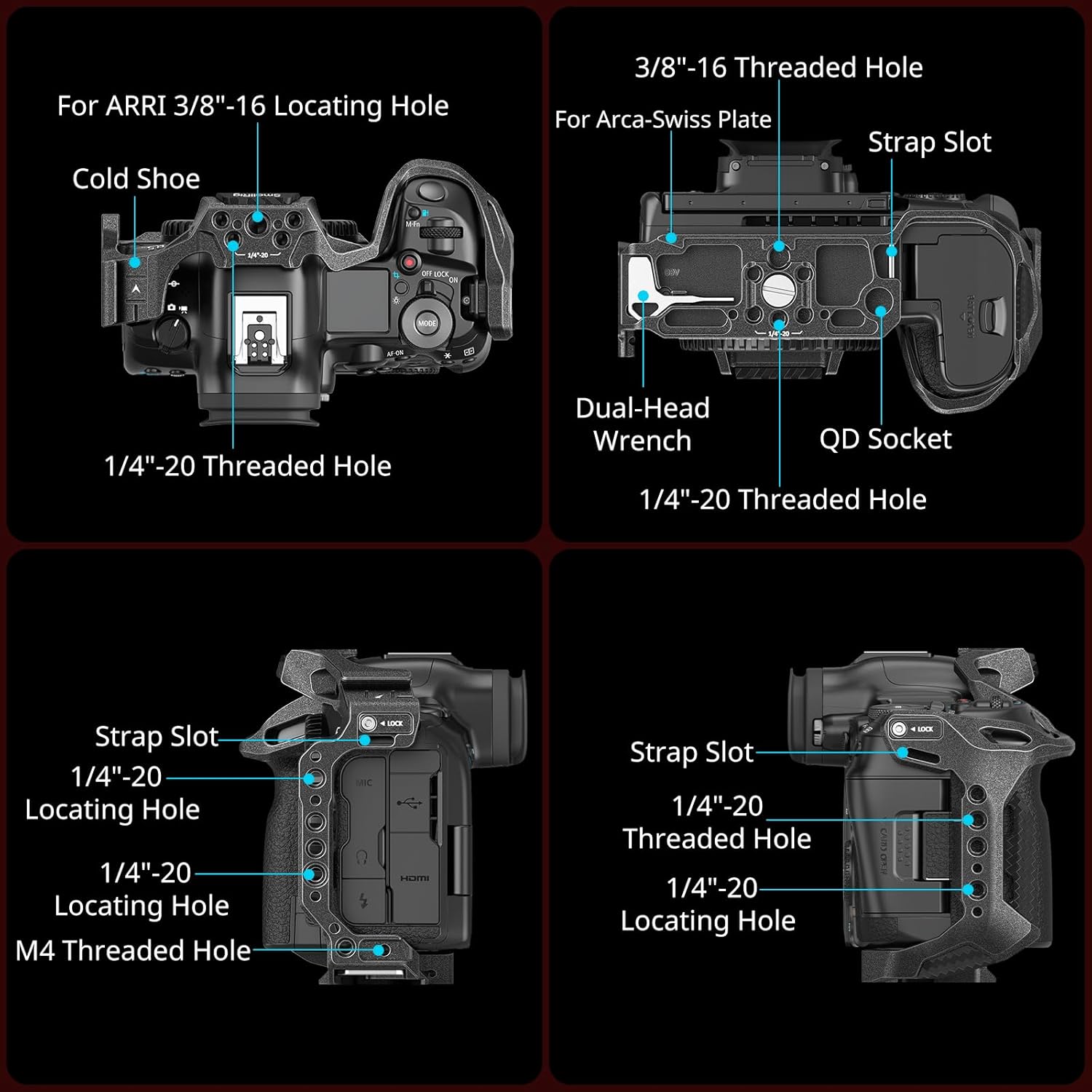 Thumbnail 3 de SmallRig „Black Mamba“ Kamerakäfig-Set 4976 für Canon EOS R5 Mark II (mit Griff oben, HawkLock-Kaltschuh)