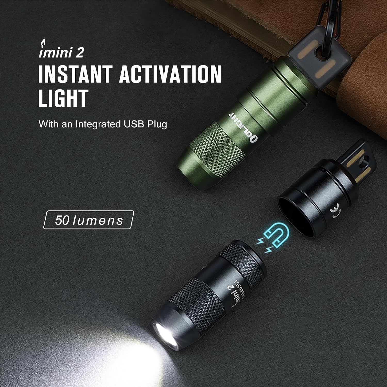 Detalle 2 de Olight iMini 2 keychain torch (50 lumens) – rechargeable mini EDC with magnetic base