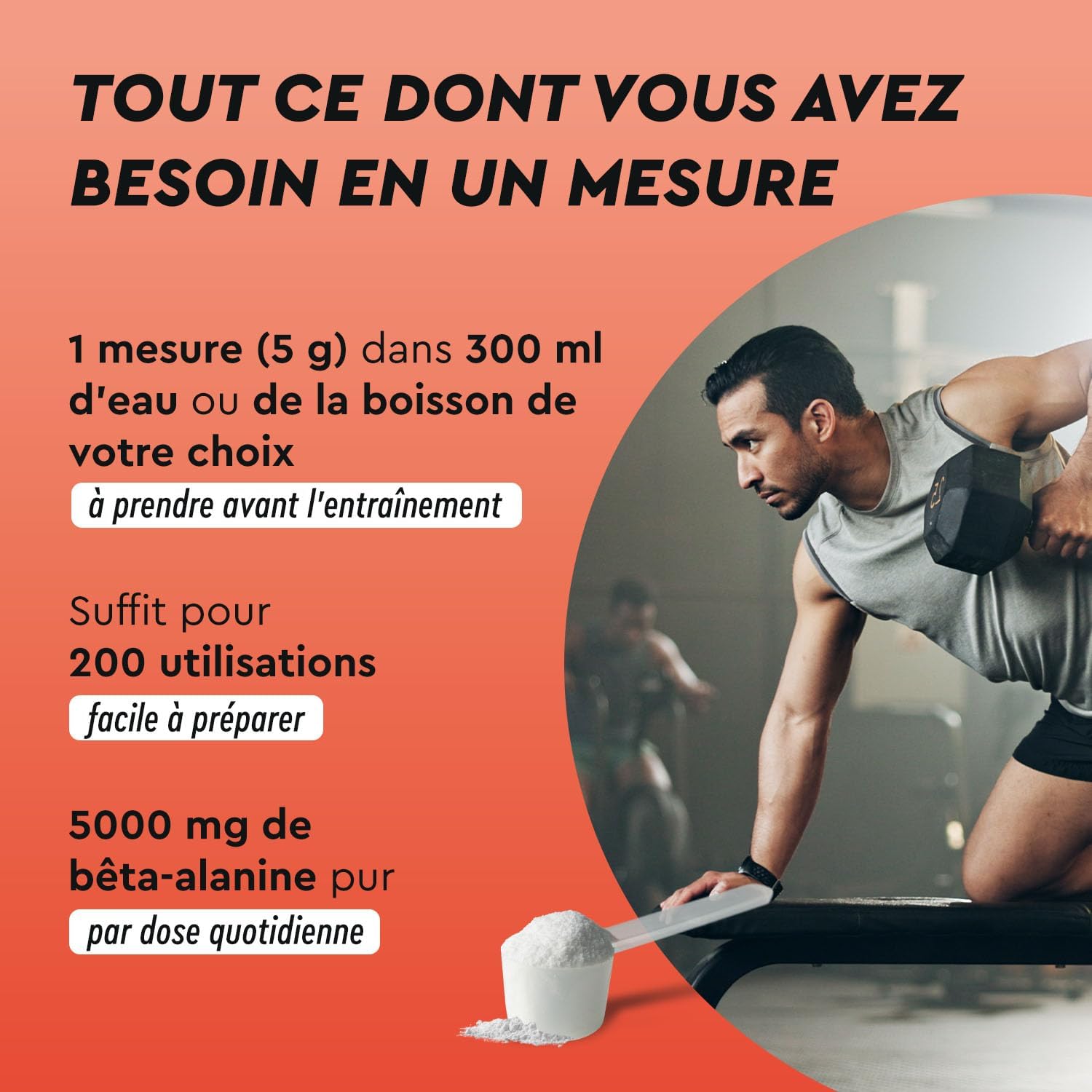 Detalle de Beta alanine en poudre 1000 g – 5000 mg par portion, pré-workout vegan +99% pur