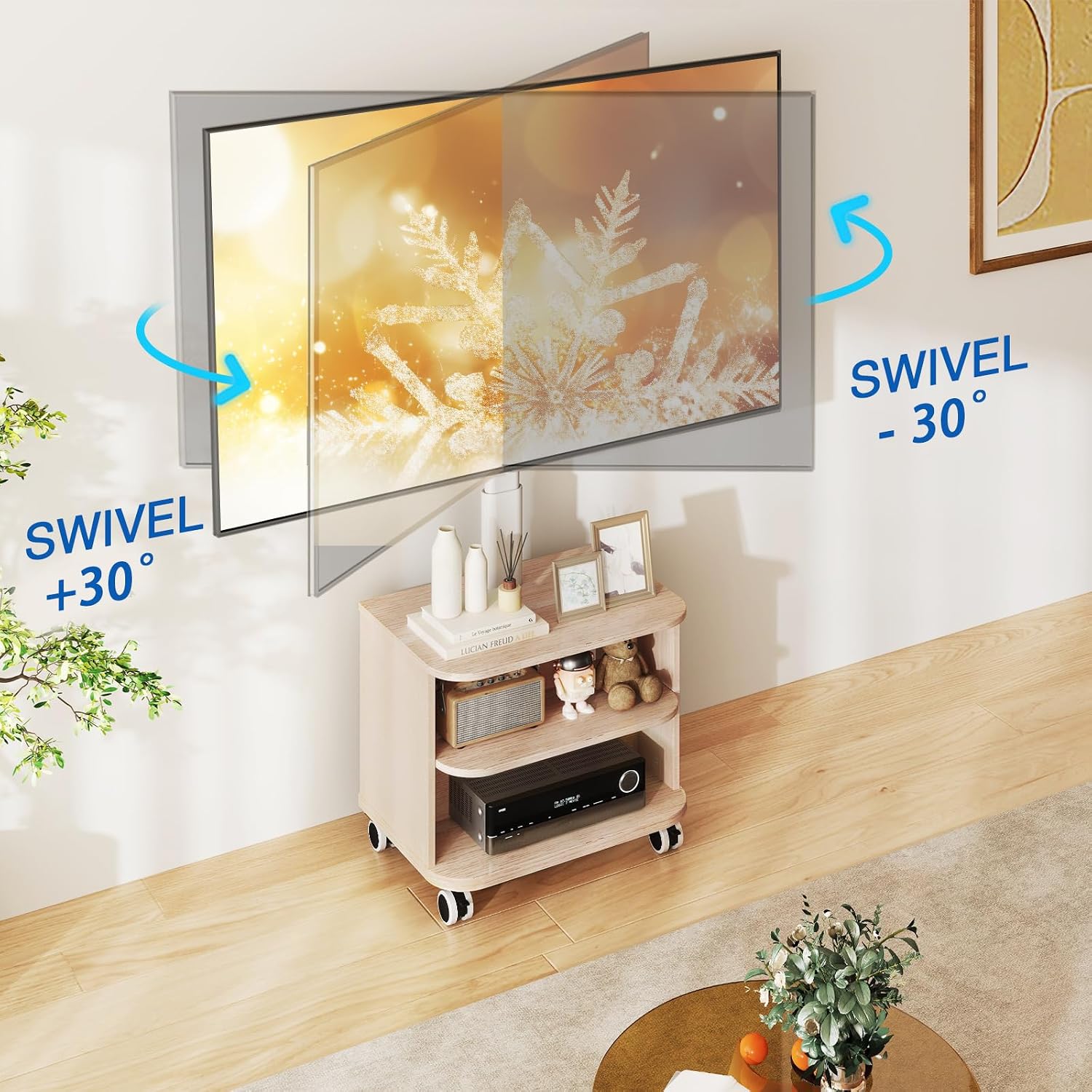 Thumbnail 1 de 5Rcom White Mobile TV Stand for 32–65 inch TVs with Wheels – Swivel, Adjustable Height and Ample Storage