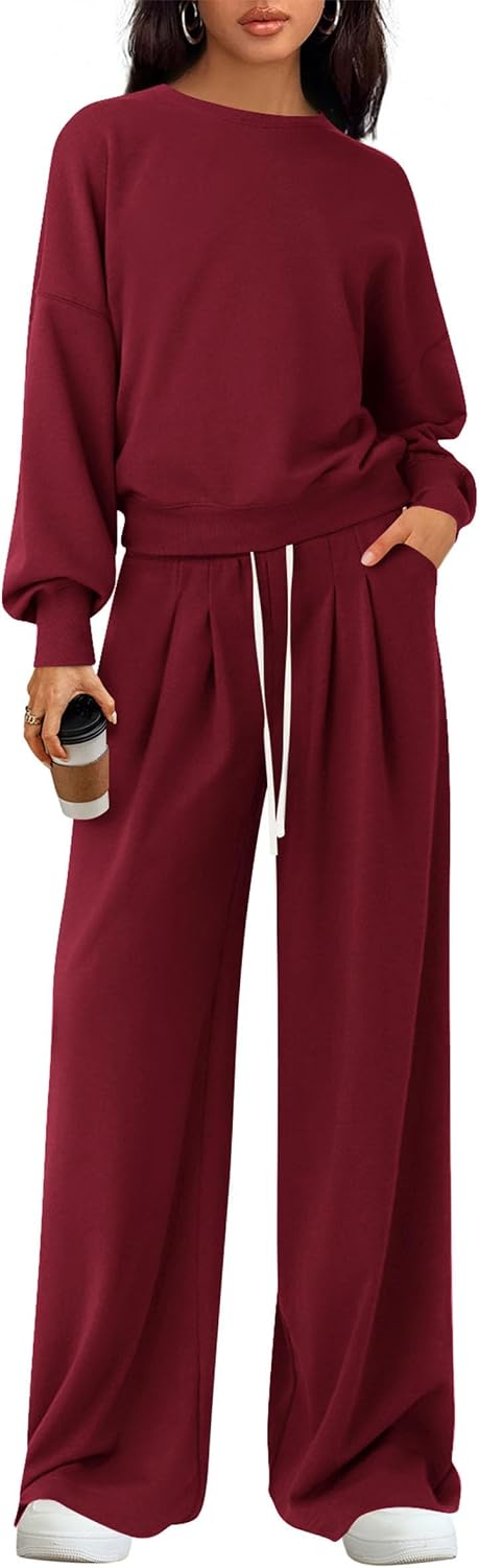 Detalle de PRETTYGARDEN PR1122 Women's Lounge Set with Wide-Leg Pants and Pockets