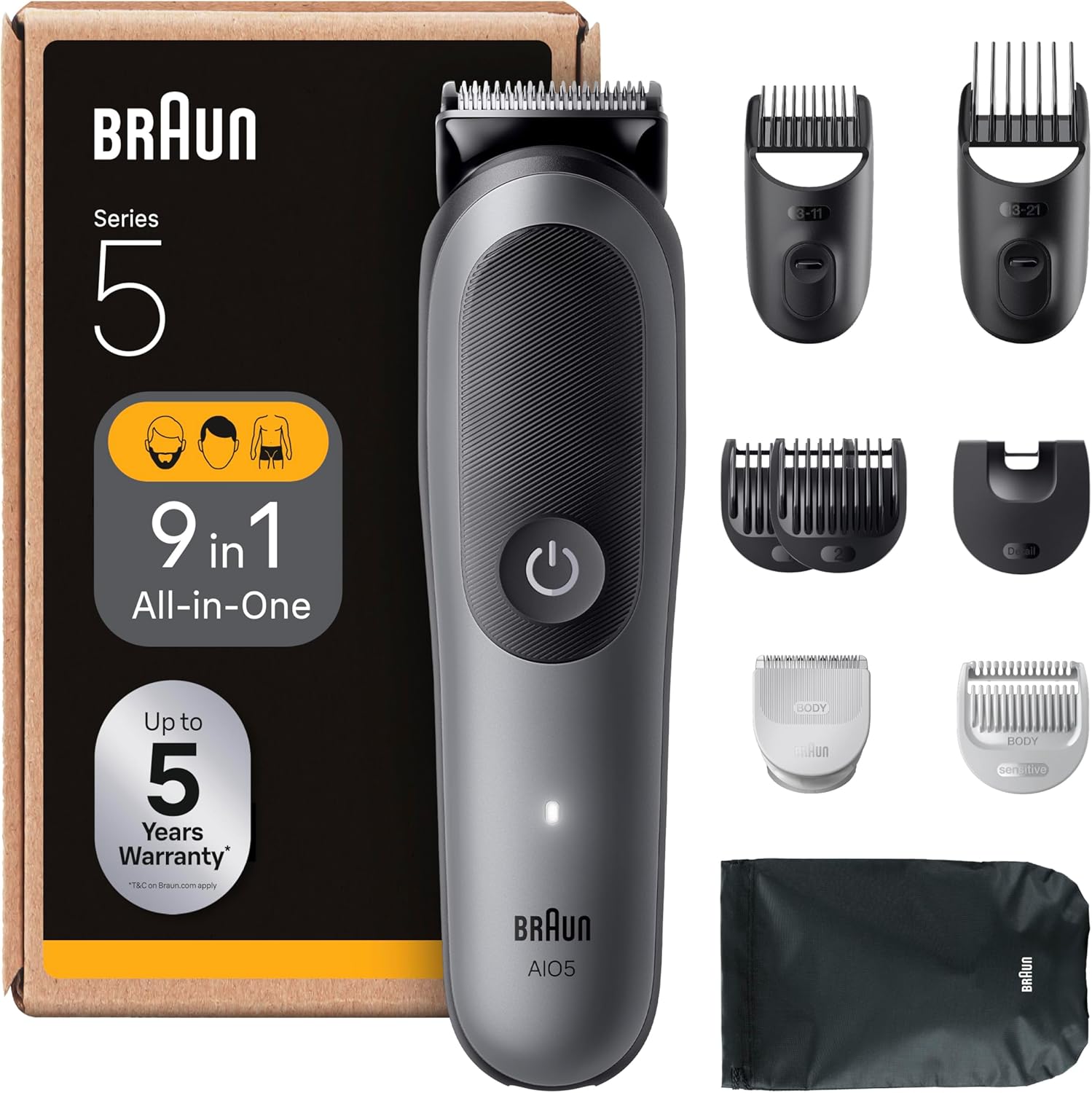 Detalle de Braun Rifinitore All-in-One Series 5 9in1 AI5545: rifinitura barba, capelli e corpo