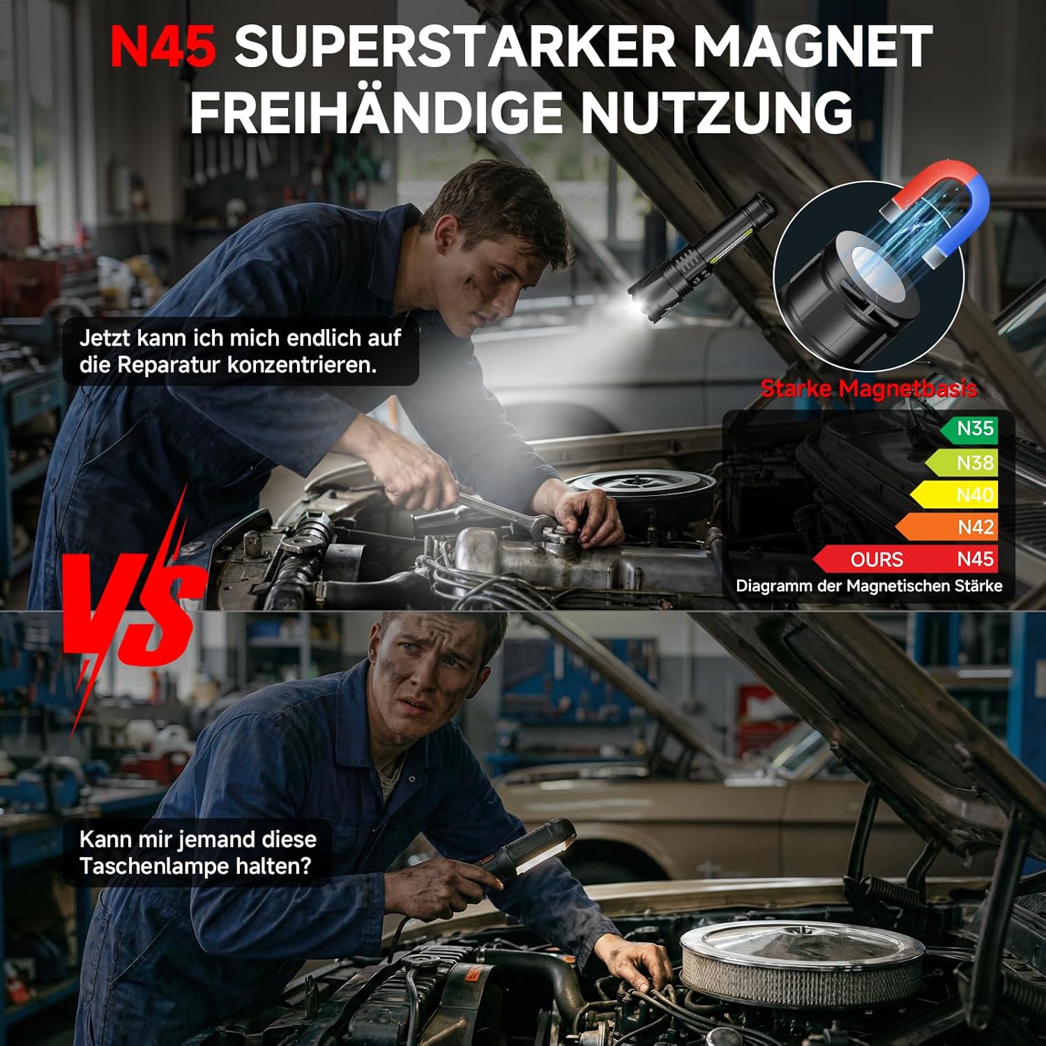 Thumbnail 4 de Shadowhawk 2er-Set Extrem Hell LED-Taschenlampen, USB-C+A aufladbar mit COB-Arbeitslicht, 7 Modi, N45 Magnet & LCD