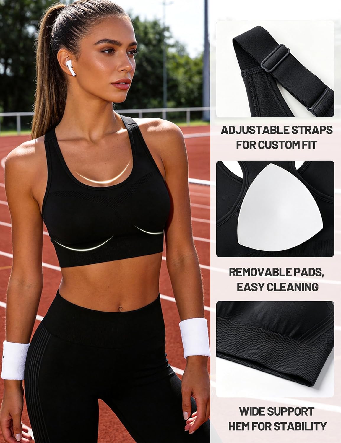 Detalle 2 de Litherday Sport BH Damen Push Up Abnehmbar Gepolstert
