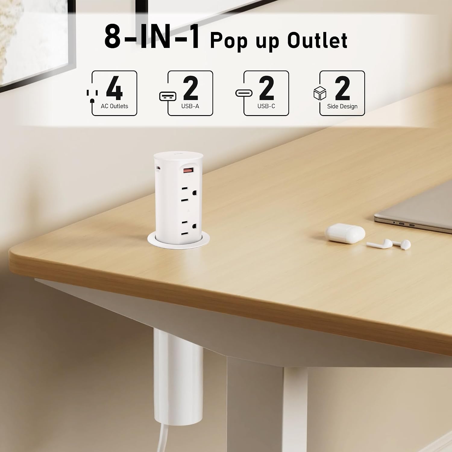 Detalle de VILONG OEUP019B 2.5-Inch Pop-Up Countertop Outlet, 4 Outlets and 4 USB Ports
