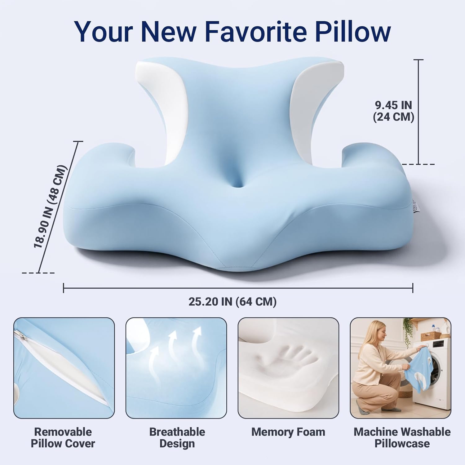 Detalle de COSYLAND Orthopedic Memory Foam Pillow for Neck and Shoulder Pain – Ergonomic Butterfly Pillow with Adjustable Height