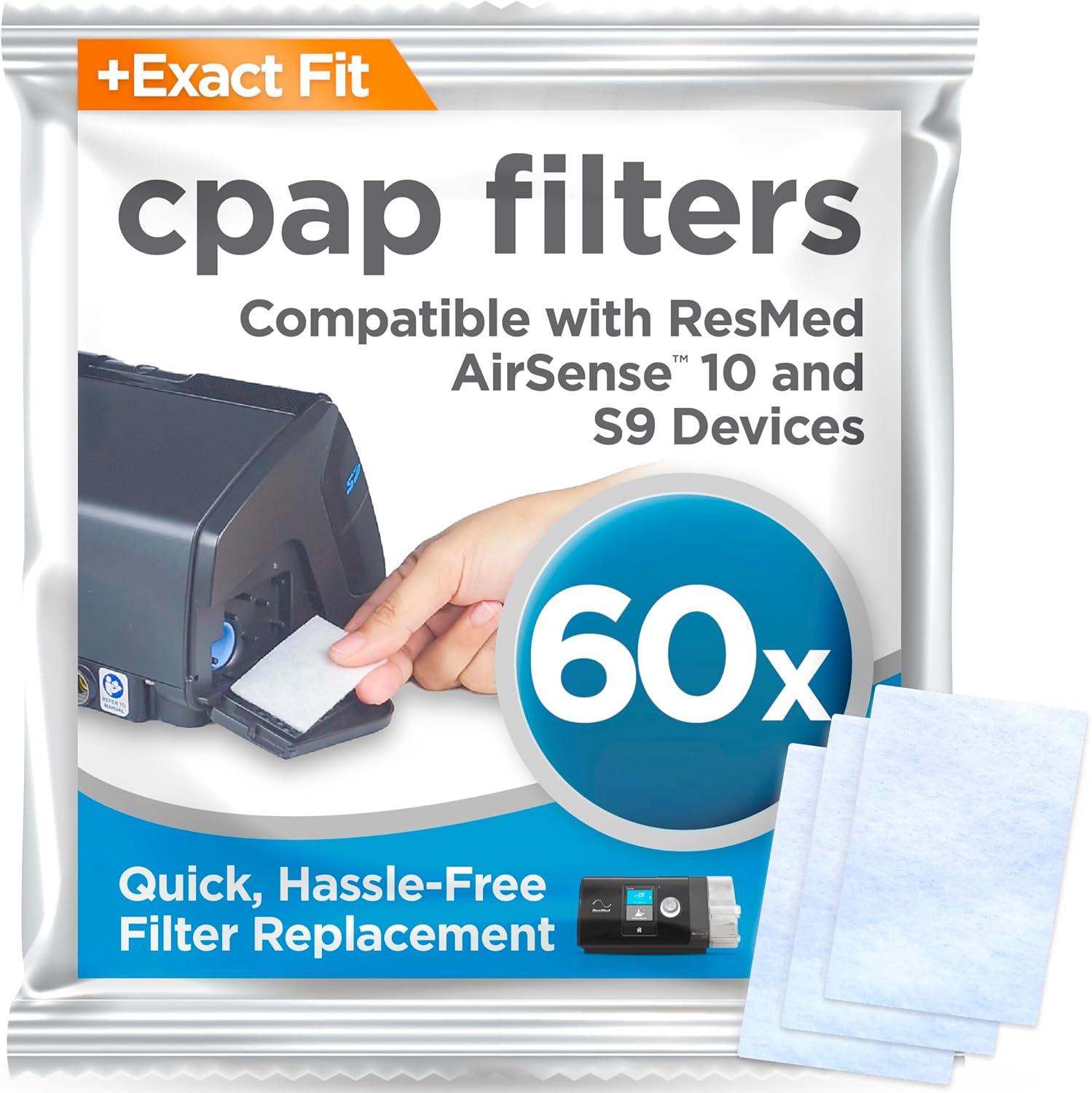 Detalle de RespLabs Medical Inc. CPAP交換用フィルター 60枚入り、ResMed AirSense 10・S10・S9対応