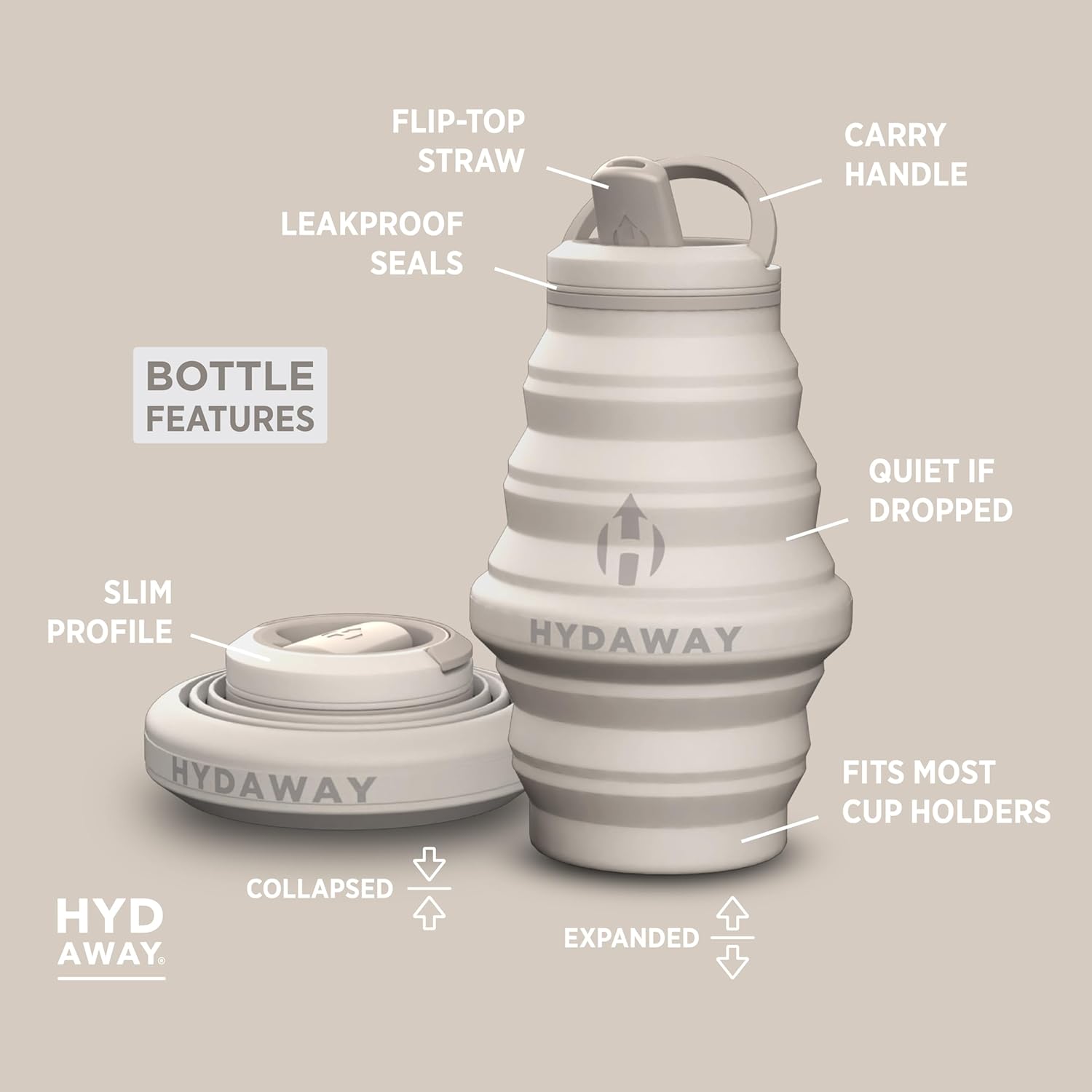 Detalle de HYDAWAY Collapsible Water Bottle - 17oz: Handy, Leakproof & BPA-free