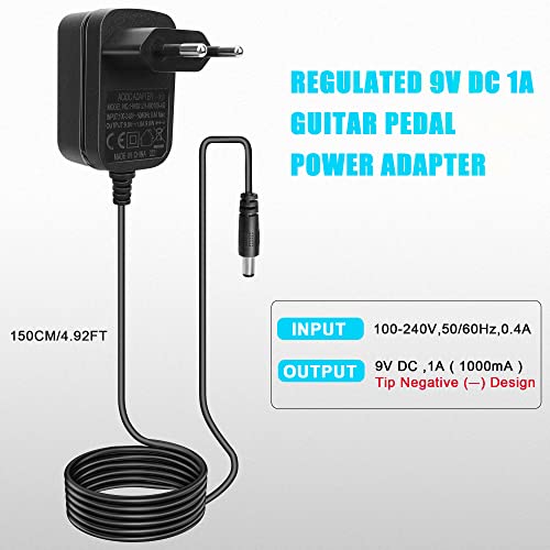 Detalle de iLitLuk Alimentatore per Pedaliere Chitarra 9V 1A – Centro Negativo, 5,5x2,1 mm, 150 cm