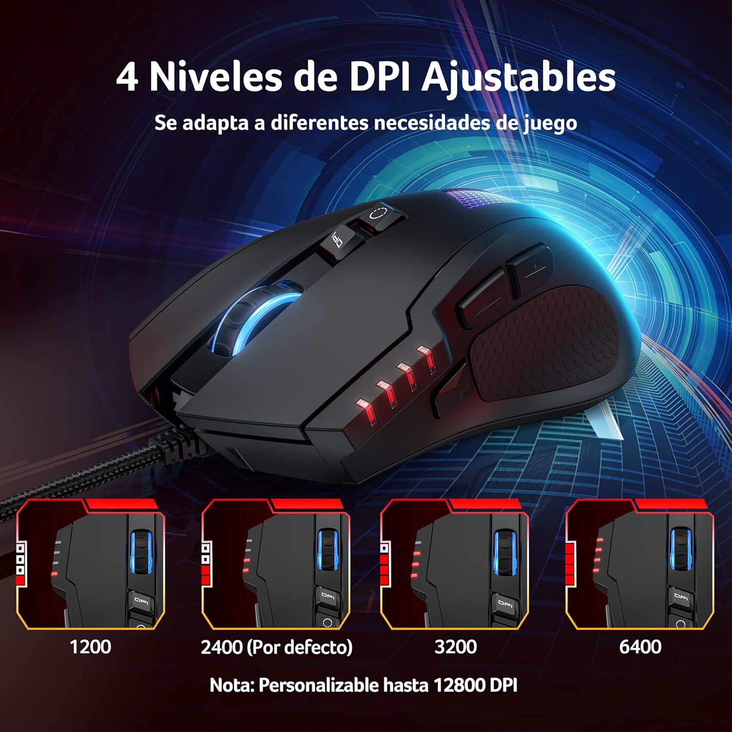 Thumbnail 2 de acer Ratón Gaming 12800DPI RGB Cable 🎮 Ergonómico 8 Botones