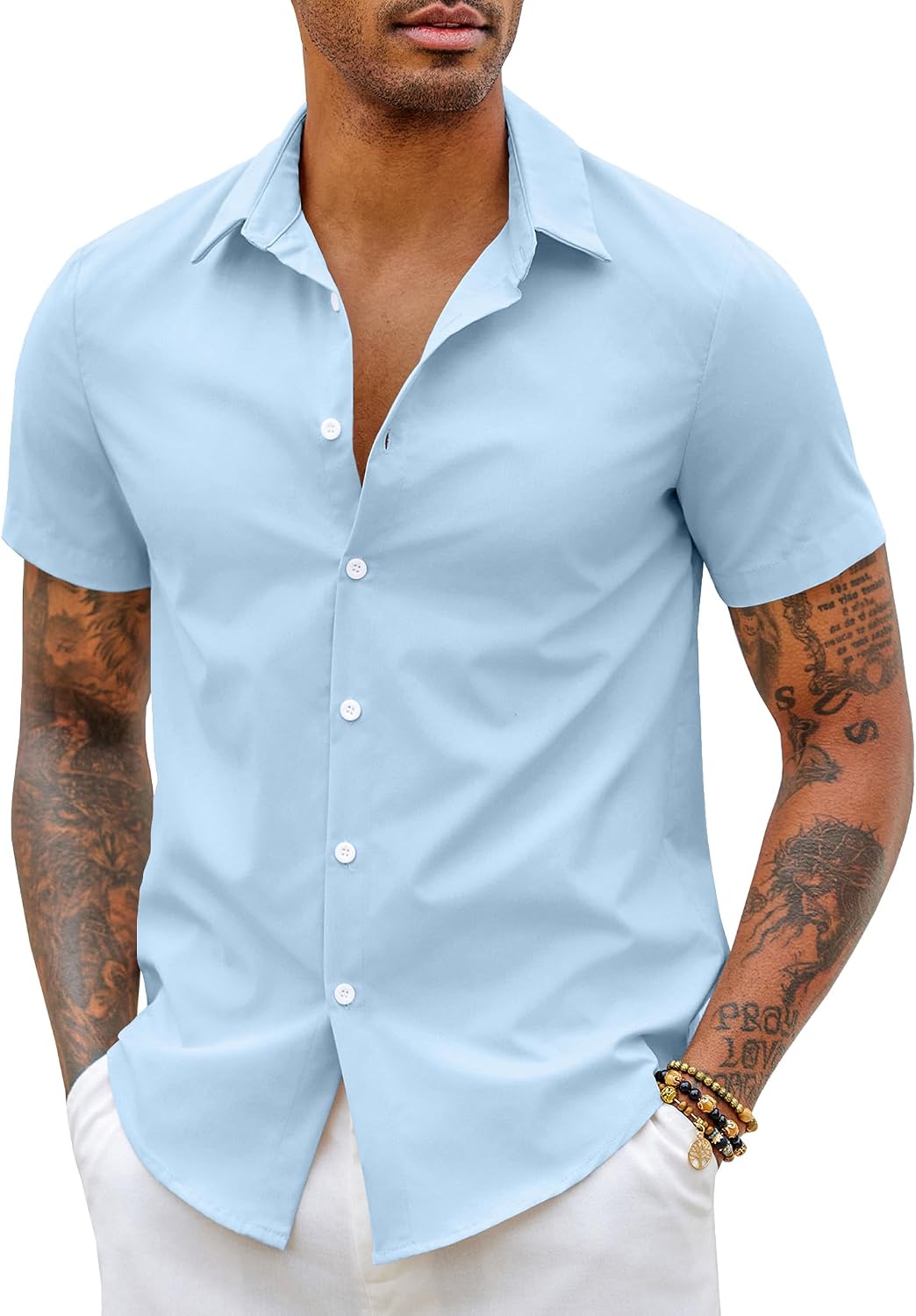 Thumbnail 6 de COOFANDY chemise à manches courtes homme, coupe ajustée infroissable et extensible, style habillé-décontracté pour l’été