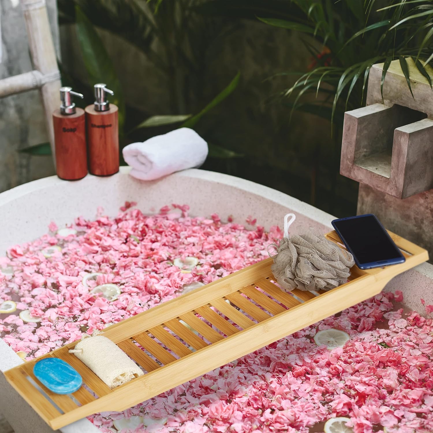 Thumbnail 1 de Relaxdays Pont de baignoire en bambou – Plateau de bain 68,5 cm